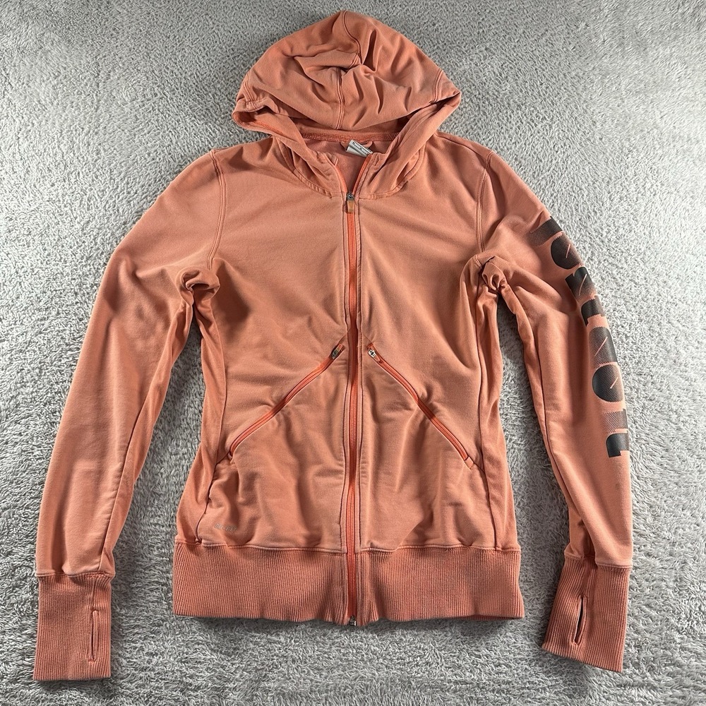 Nike Hoodie Womens Medium Full Zip‎ Sweater Coral Pink Athletic Fit Dri Fit